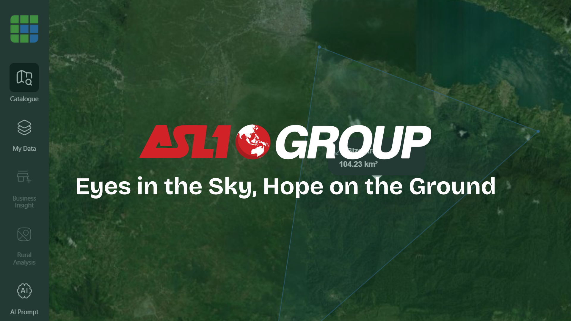 Satellite-based flood mapping by GeoSquareAI showing affected areas in Aceh and Sumatra, supported by ASLI Group.